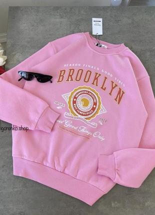 Турецький оверсайз теплий світшот на флісі з написом brooklyn