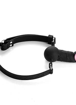 Кляп-страпон на лицо и в рот - 8*2,7 см - черный