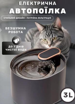 Автопоїлка фонтанчик для котів та собак, напувалка фонтан, безшумний питний фонтан для собак та котів 3 л напувалка для кішок та