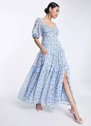 Голубое чайное платье миди с открытой спиной и кружевными вставками asos design4 фото
