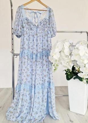 Голубое чайное платье миди с открытой спиной и кружевными вставками asos design6 фото