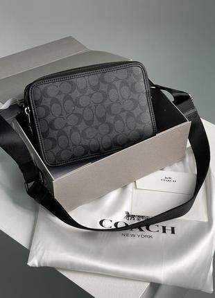 Coach charter signature coated canvas crossbody 24 bag - ji/charcoal, мужская кожаная сумка кросс-боди, мужественный кожаная сумка кроссбоды