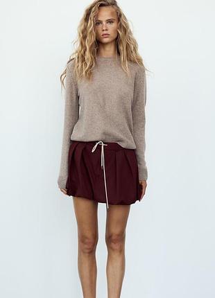 Короткая юбка баллон бордовая zara new