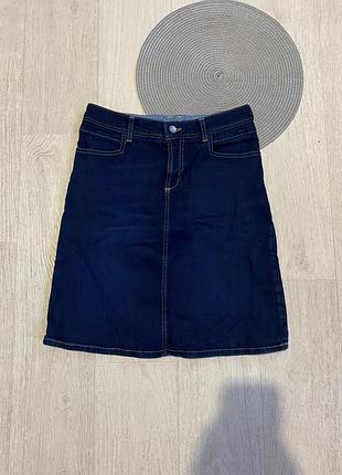 Юбка джинсовая котоновая синего цвета мини юбка