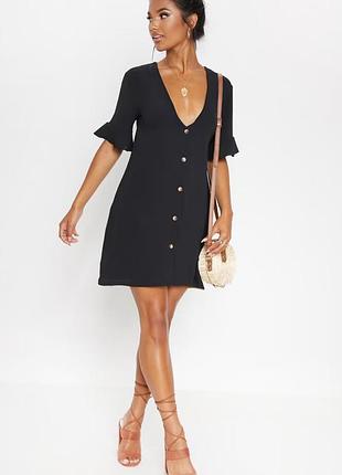 Черное платье-рубашка оверсайз prettylittlething