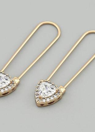 Серьги "английская заколка" с белыми фианитами из медицинского золота