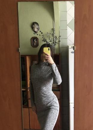 Платье осеннее / весеннее серое с длинными рукавами