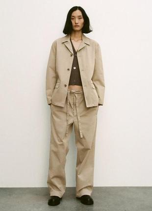 Прямые бежевые брюки в пижамном стиле из твила zara - s, m, l крупномерят