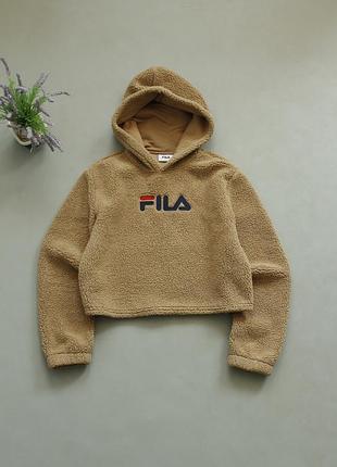 Fila женская укроп кофта тощие тедди с капюшоном укороченная укороченное коричневое толстовка фила tommy hilfiger плюшевое