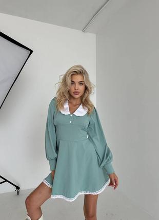 Платье с белым воротником короткое мини корсетное приталенное расклешенное ретро винтаж кукольное беби долл лолита аниме синее красное оливковое5 фото