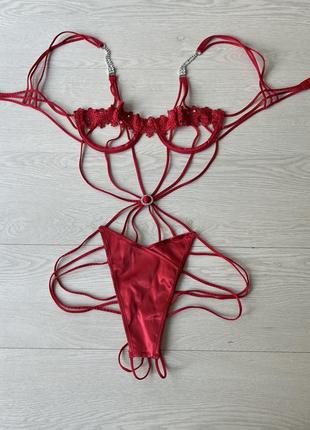 Shirley червона сексуальна білизна комбез прозорий портупеї