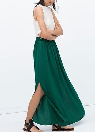 Зелёная юбка макси с разрезами zara