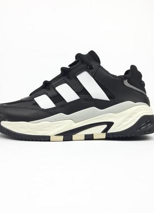 Кросівки чоловічі policy adidas niteball чорні білі смужки 42