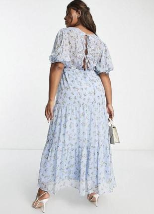 Голубое чайное платье миди с открытой спиной и кружевными вставками asos design3 фото