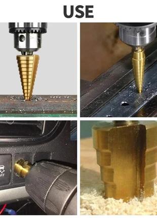 Набор сверл hss 6 штук. ступенчатые и фрезерные сверла. с титановым покрытием. пила 3/6/8 мм, ступенчатые 4-328 фото