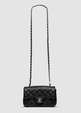 💎 chanel classic 1.55 small single flap in black/silver 20 х 12 х 6 см