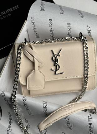 Yves saint laurent sunset mini chain beige 18 х 13 х 6 см