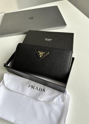 💎 prada leather round zippy long wallet nero black 20 х 10 х 3 см