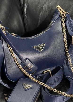 🔥 prada re-edition 2005 blue saffiano leather bag1 фото