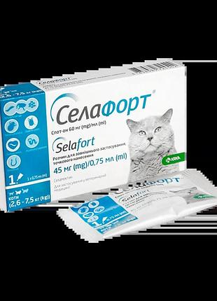 Краплі на холку selafort спот-он 45 мг для котів вагою від 2,6  до 7,5 кг ( аналог стронгхолда)