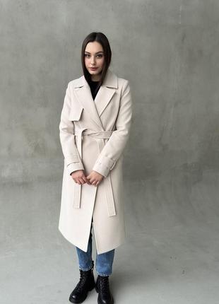 Женское утепленное кашемировое пальто белого цвета, осень, еврозима