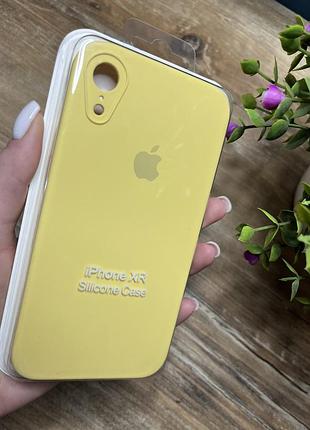 Чохол силіконовий для iphone (айфон) xr з квадратними бортами та закритою камерою silicone case, жовтий