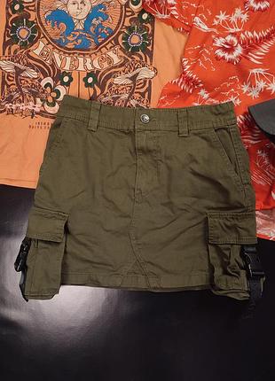 Джинсова спідниця карго хакі bershka