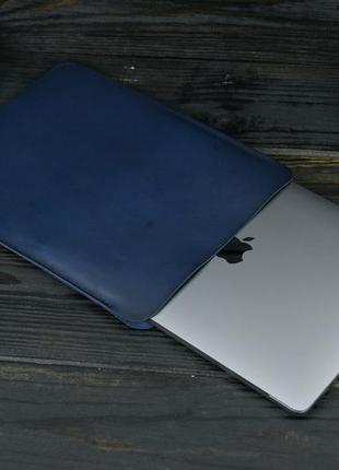 Кожаный чехол для macbook дизайн №1, натуральная кожа итальянский краст, цвет синий