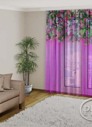 Фото тюль "фиолетовые цветочные ламбрекены" - любой размер! читаем описание!