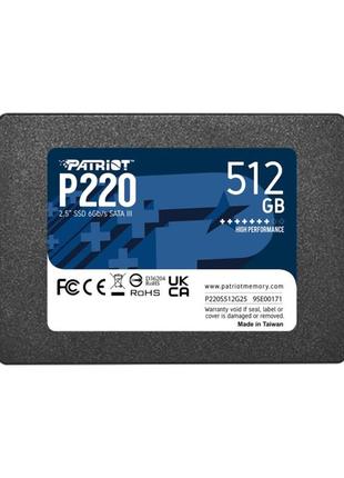 Твердотельный накопитель ssd жесткий диск patriot p220 512gb 2.5" sataiii tlc(p220s512g25)