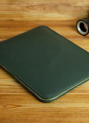 Кожаный чехол для macbook на молнии с войлоком дизайн №41, натуральная кожа grand, цвет зеленый