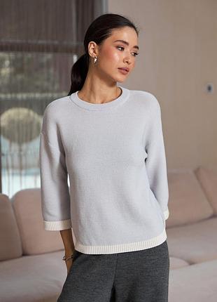 Женский базовый джемпер из шерстяной пряжи премиум-качества, цвет светло-серый. модель 2791