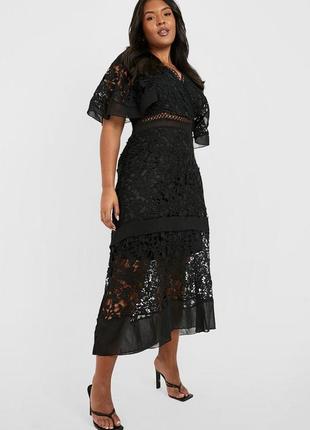 Платье миди кружевное черное