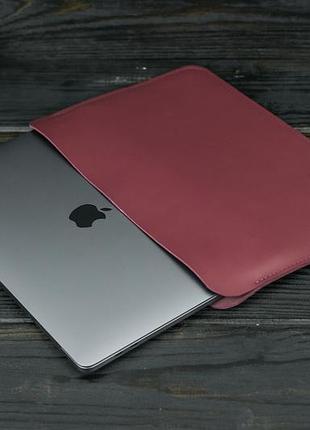 Кожаный чехол для macbook air 13" (2018-2021) дизайн №2, натуральная кожа grand, цвет бордо