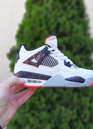 Кроссовки nike air jordan 4 высокие белые с черным с красным