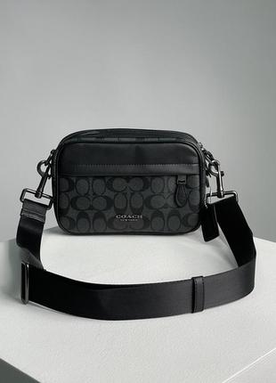 Coach academy crossbody signature canvas blue, чоловіча шкіряна сумка кросс-боді, мужская кожаная сумка кроссбоди