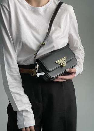 💎 prada leather shoulder bag black/gold 20 х 12 х 5 см2 фото