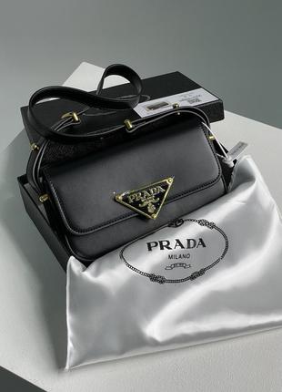 💎 prada leather shoulder bag black/gold 20 х 12 х 5 см