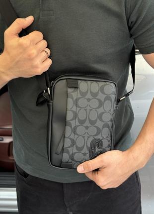 Coach crossbody in signature canvas grey, чоловіча шкіряна сумка кросс-боді, мужская кожаная сумка кроссбоди