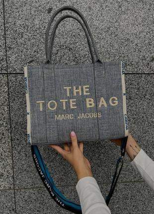 Сумка шоппер 34×26 средняя джинс серая голубая в стиле marc jacobs tote bag