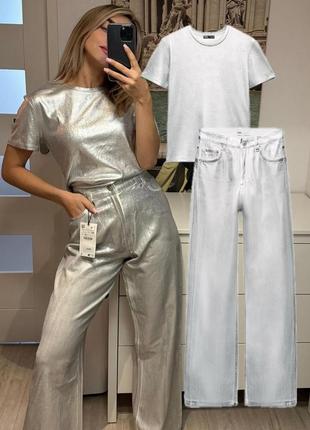 Шикарные джинсы металлик zara wide legg