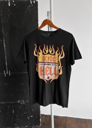 Ac/dc highway to hell mens vintage short sleeve t-shirt big print вінтажна футболка з принтом