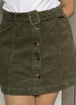 Вельветовая юбка на пуговицах с поясом