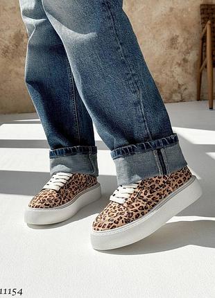 Кросівки кеди текстиль леопардові леопард на високій підошві платформі танкетці масивній