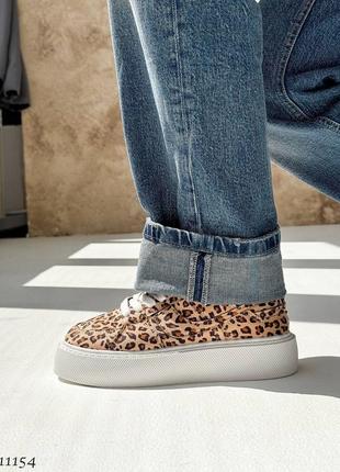 Кросівки кеди текстиль леопардові леопард на високій підошві платформі танкетці масивній