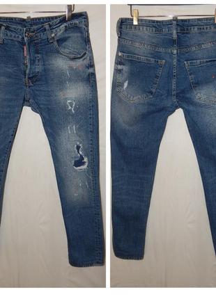 Джинсы slim fit distressed denim dsquared2 (италия)