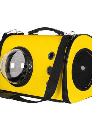 Сумка з ілюмінатором для переноски котів і собак 43x29x23 см cosmopet cp-19 yellow (штучна шкіра)
