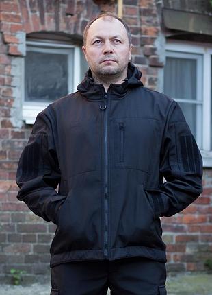 Куртка тактична демісезонна чорна з липучками під шеврони