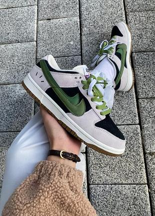 Женские кроссовки nike sb dunk beige black green найк дак бежевого с черным и зеленым цветами