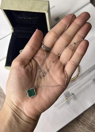 Серебряные серьги-гвоздики четырехлистник и колье  van cleef7 фото